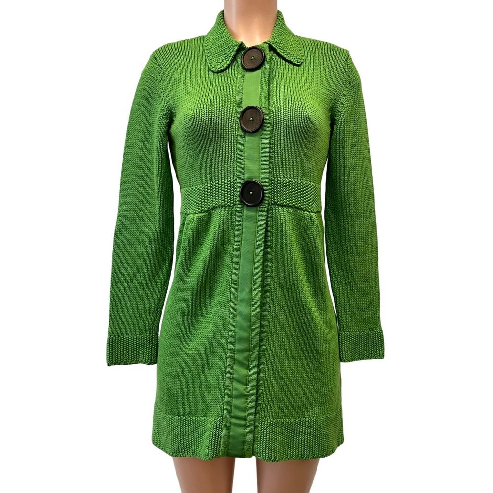 Boden Bright Green Knit Button-Front Pea Coat